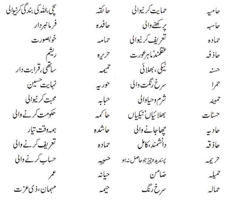 Islamic Names For Girls Starting With Hay